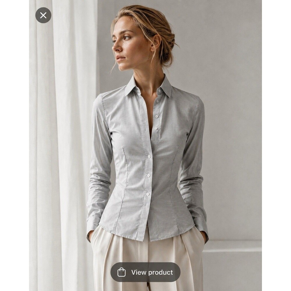 Brunello Cucinelli Italy Gray Button Down Shirt Cotton Tailored Women's M